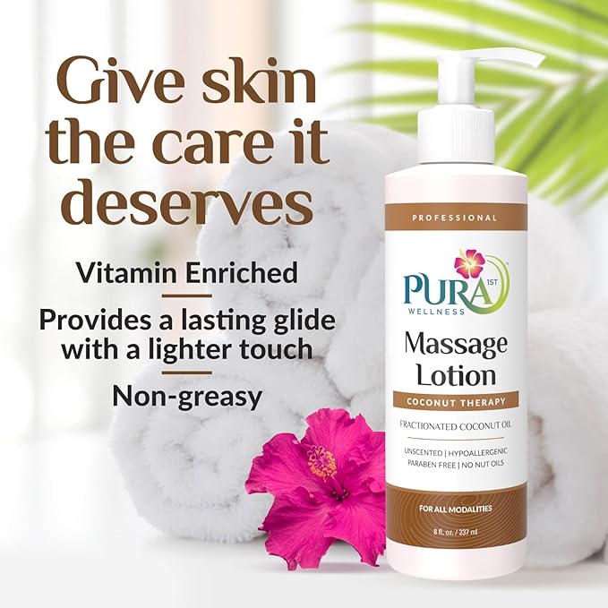 Coconut Therapy Massage Lotion, (Physical Therapy Coconut Lotion, Professional Deep Tissue Therapy, Pura Wellness Vitamin Therapy Lotion, Unscented Lotion for Physical Therapy Recovery 8oz
