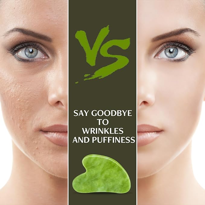 Gua Sha Facial Tools, Natural Anti-Aging Jade Beauty Skin-Care Tool, GuaSha to Rejuvenate Facial Skin Cooling, Slimming & Firming, Great as Stocking Stuffers