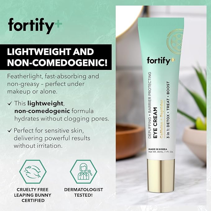 Fortify 9-in-1 Natural Skincare Eye Cream - De-Puffing & Protecting, Dermatologist Tested - Hydrates & Refreshes, Made in Korea - 30ML (1 Pack)