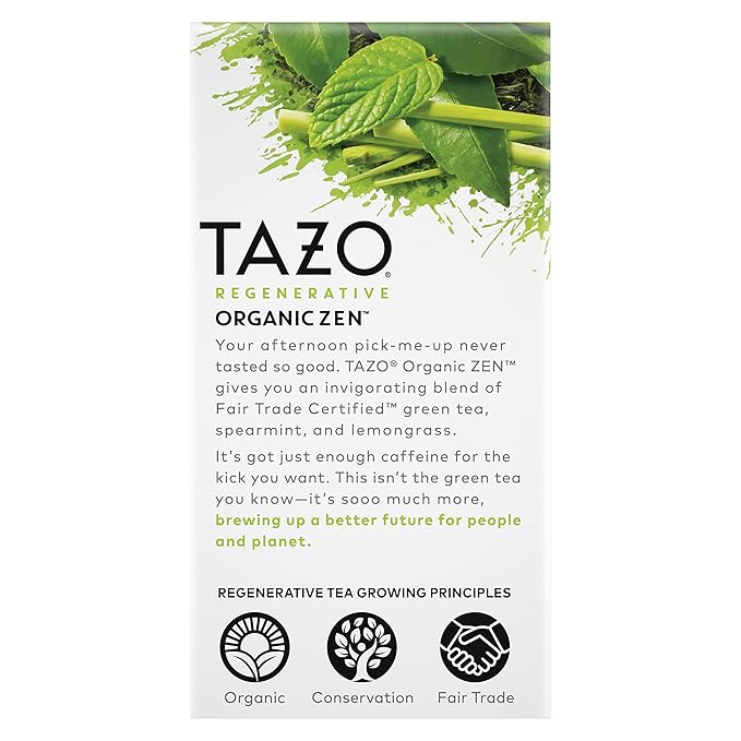 TAZO Organic Zen Green Tea, Green Tea Zen for Health and Wellness, 96 Total Tea Bags (16ct - Pack of 6)