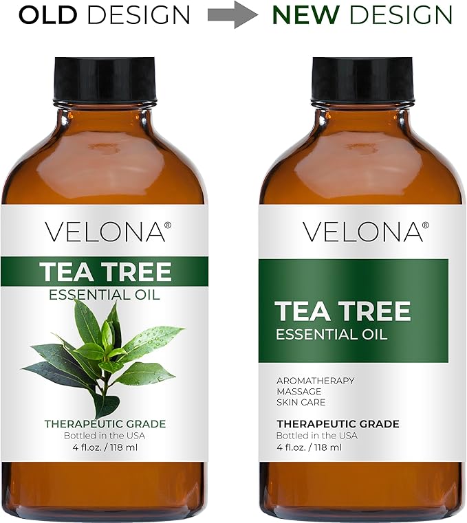 Tea Tree Essential Oil by Velona - 4 Fl Oz | Therapeutic Grade 100% Pure and Natural | for Aromatherapy Diffuser, Massage, Skincare, Haircare, Soapmaking | Undiluted and Multipurpose in Glass Bottle