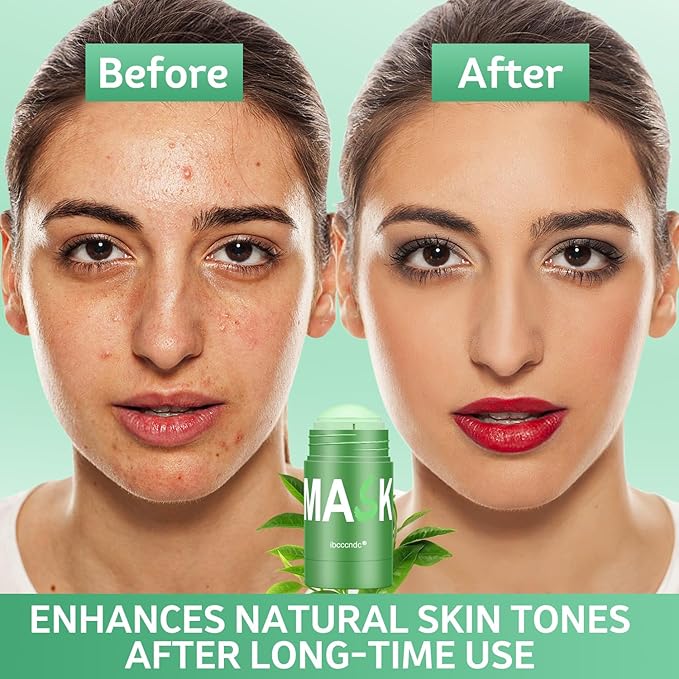 Green Tea Face Mask, Green Mask Stick For Face, 2PCS Deep Cleanse Stick Clay Blackhead Remover Poreless For Purifying, Moisturizing, Oil Control Reduce For All Skin Types
