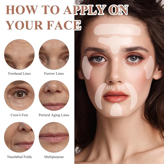 32 PCS Face Wrinkle Patches, Wrinkle Patches for Face Overnight, Silicone Face Lifting Tapes, Reduce Fine Lines Suitable for Forehead Under Eyes Cheeks Chin