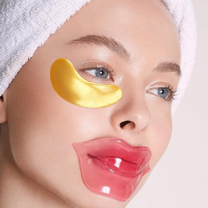 Permotary 15 Pairs Collagen Eye Mask and 15 Pcs Mositurizing Lip Mask, Under Eye Patches and Lip Pads, Crystal Patches Set for Wrinkles, Moisturizing, Reducing Fine Lines & Dark Circles