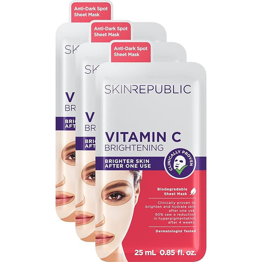 Skin Republic Vitamin C Brightening Sheet Mask Proven to Brighten and Hydrate After One Use. Made in Korea.