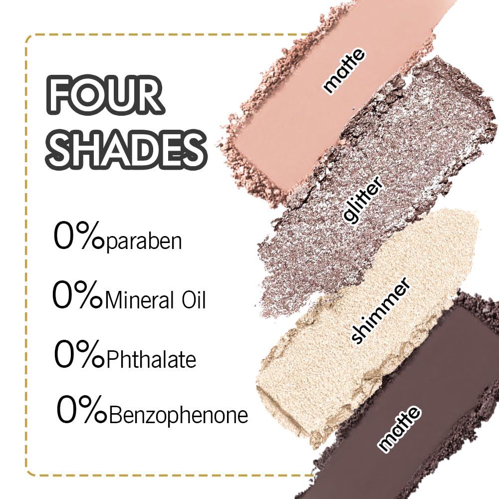 Eyeshadow Quad Makeup Palette – 4 Shades of Nude, Rose, Gold, Brown Tones, Blendable Matte & Shimmer, Long-Lasting Waterproof, Perfect for Mature & Young Women, with Built-In Mirror 02#