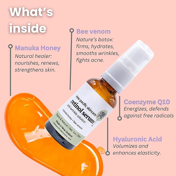 Organic Bee Venom + Manuka Honey Face Serum | Hydrating, Resurfacing, Collagen Booster | 2 month supply, 1oz/30ml | Made in New Zealand
