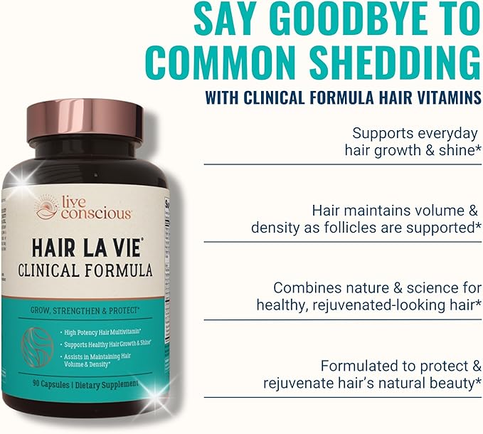 Hair La Vie Live Conscious Clinical Formula Hair Growth Vitamins for Women and Men w/Biotin 5000mcg, Collagen & Saw Palmetto (Pack of 1)