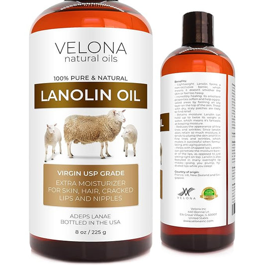 velona Lanolin Oil USP Grade 8 fl oz | 100% Pure and Natural Carrier Oil | Refined, Cold pressed | Skin, Hair, Body & Face Moisturizing | Use Today - Enjoy Results
