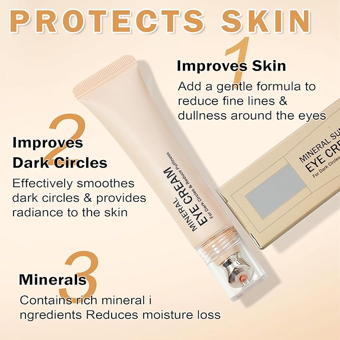CAHIUYOA Mineral Sun Screen Eye Cream Under Eye Cream for Dark Circles and Fine Lines Travel Size Mineral Eye Cream - 01 Light