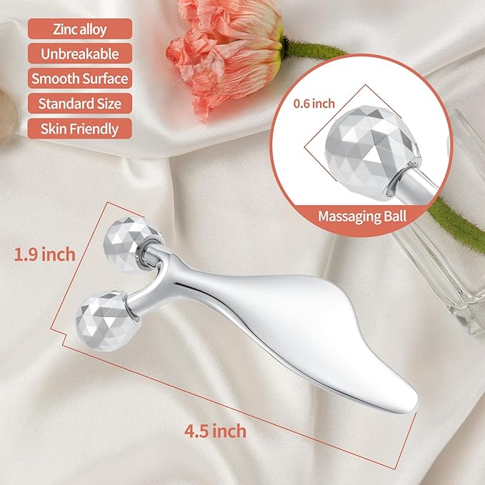 3D Metal Facial Roller Massager- Improves Complexion & Remove Eye Wrinkles, Face Massage Tool - Skin Tightening & Toning, Gua ShaTool-Tightens & Tones Skin Appearance.