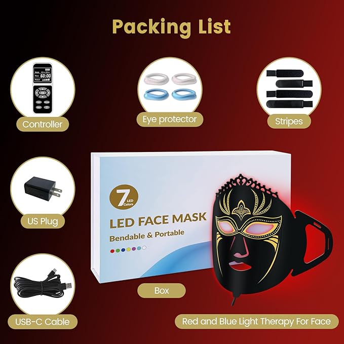 7 Color Led Light Therapy Face Mask, ZJKC Red Light Therapy for Face, Upgraded Led Face Mask Light Therapy include 360PCS Led, Portable Silicone Beauty Facial Mask, Led Mask Therapy at Home and Travel