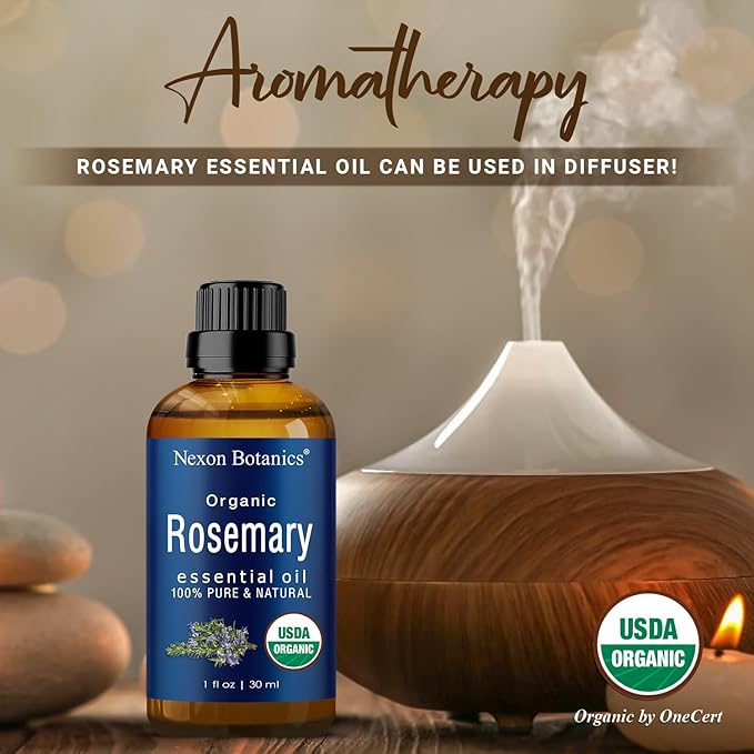 Organic Rosemary Essential Oil 30 ml - Pure, Natural Oil for Aromatherapy, Skin, and Hair Growth - Aceite de Romero - Nexon Botanics