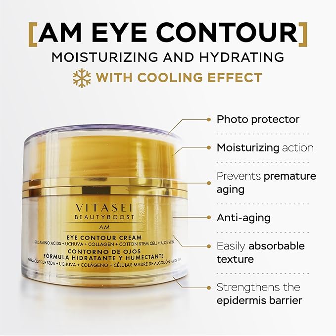 AM/PM Anti-Aging Kit Eye Contour Duo, Deep Hydration Eye Contour Cream with Cotton Stem Cells & Hyaluronic Acid (AM), Eye Contour Anti-Fatigue with Arabic Coffee for Under Eye Lines Protection(PM)