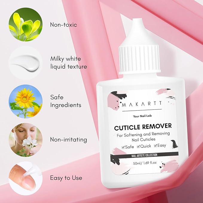 Makartt Cuticle Remover Liquid, 50ml Professional Instant Softener Cream for Dry Cuticles, Salon-Quality Nail Care Dissolver for Manicure & Pedicure Use