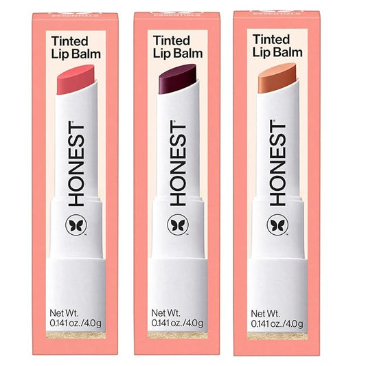 Honest Beauty Moisturizing Vegan Tinted Lip Balm 3-Pack | Antioxidant-rich Acai Extracts + Avocado Oil | Paraben Free + Cruelty Free