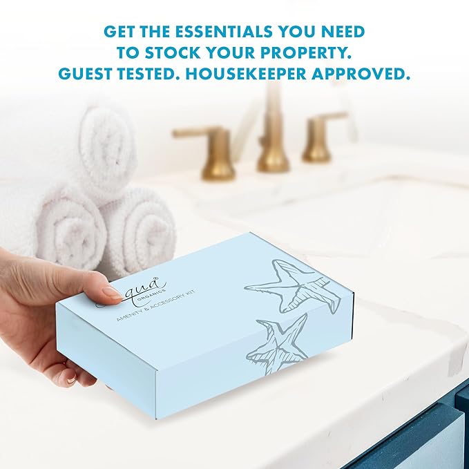 Aqua Organics Amenity Kit | Boxed Hotel Toiletries Bulk Set | 1 oz Shampoo, Conditioner, Lotion, Body Wash & Bar Soap | 300 Sets per Case