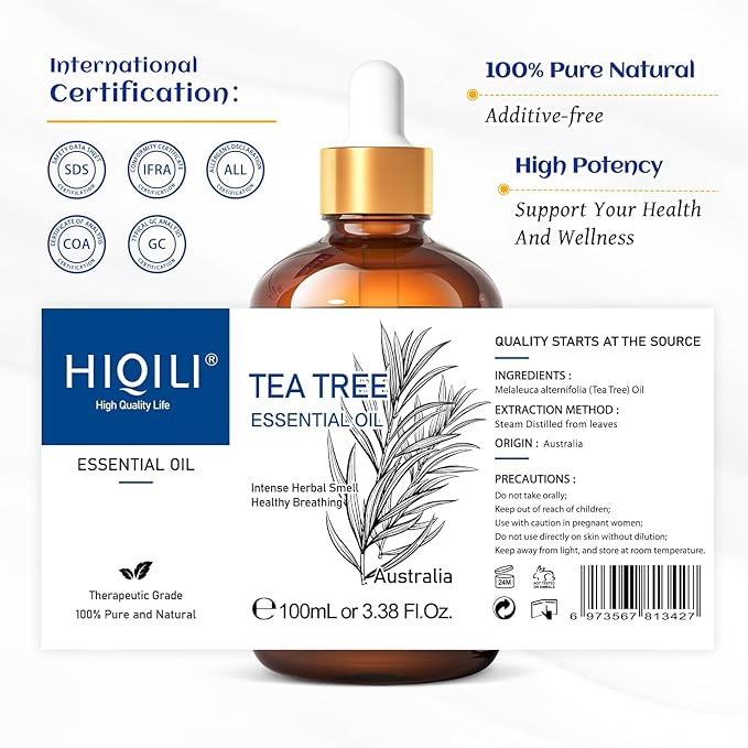 HIQILI 1 Fl Oz Tea Tree Oil, Nail Growth, Hair Restoration, Can be Added to Shampoo, Body wash, Foot Soak Use - 30ML