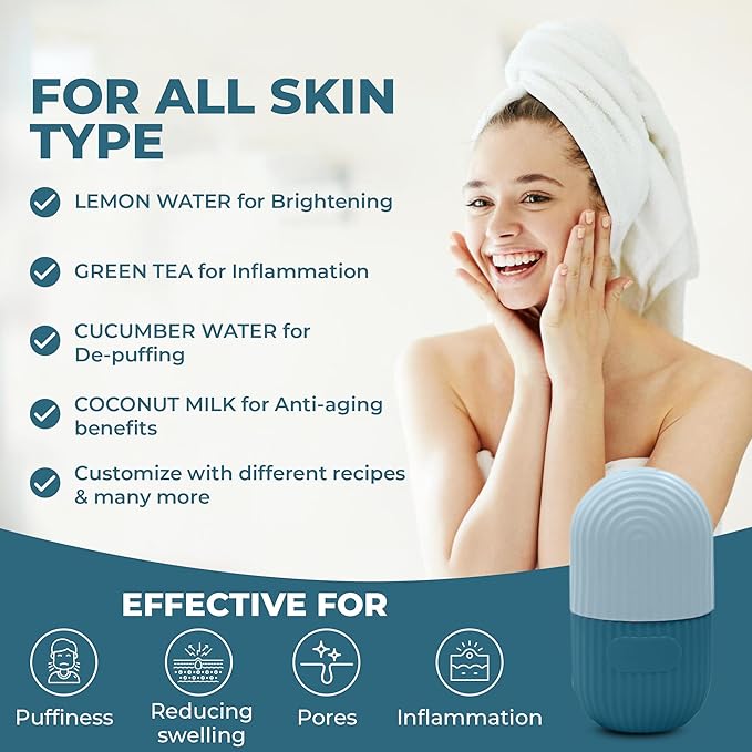 Luxury Cooling Ice Face Roller - Silicone Ice Mold for Face, Eyes, and Neck (Blue)