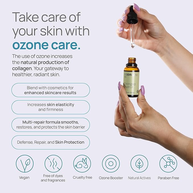 Ozonated Olive Oil - Moisturizing, Nourishing and Purifying Oil, Skin Treatment, Natural Products, Sensitive and Damaged Skin, Accelerates Skin Repair - VEGAN, Paraben Free - 1.05Oz/30 g