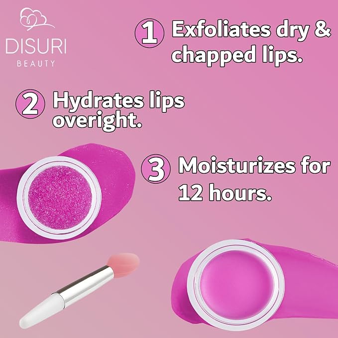 Lip Mask and Lip Scrub Set - Moisturizing Lip Scrub for Exfoliating and Smoothing Lips, Cruelty-free - Improves Texture, Hydrates, and Softens Chapped, Dark Lips Skin - (Grape)