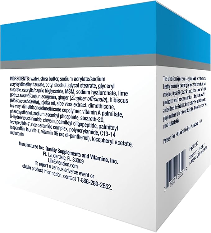 Life Extension Skin Care Collection Night Cream, retinyl palmitate, rice bran ceramides, shea butter, green tea, melatonin-based formula for nighttime skin rejuvenation, 1.65 oz (47 g)