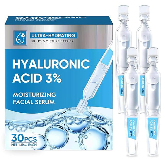 Ultra-Hydrating Serum, 3% Hyaluronic Acid Tube for Face Smoother Softer Skin, Pre-makeup Skin Care Hydrating Essence, 30 Pack
