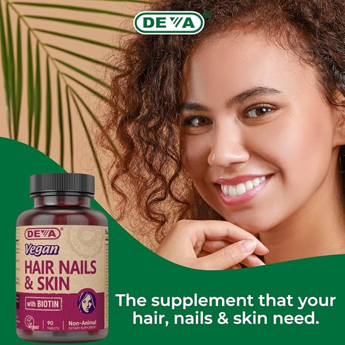 DEVA Vegan Hair, Nails & Skin Vitamins & Minerals with Biotin, Supplement, 90 Tablets