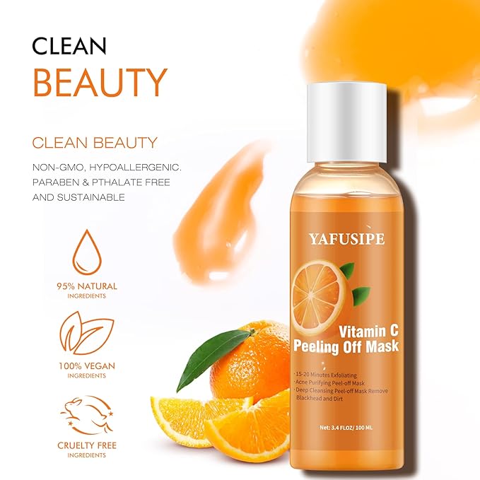 Peel Off Face Mask Vitamin C Peel Off Masks, Blackhead Mask Orange Peeling Lotion Gentle Exfoliating Blackhead Remover Poreless Deep Cleanse Purifying Hand Masks for Face Arms Neck Gifts 3.4 FLOZ