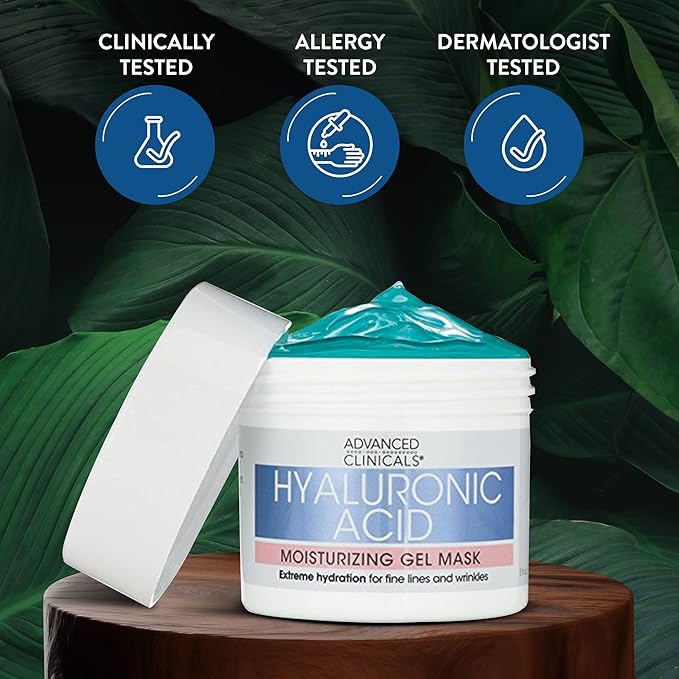 Advanced Clinicals Hyaluronic Acid Gel Facial Mask Skin Care, Brightening, Hydrating Anti Aging Face Mask & Moisturizer Helps Transform Dry Skin W/Collagen, Chamomile, Aloe Vera, 5 Fl Oz (Pack of 2)