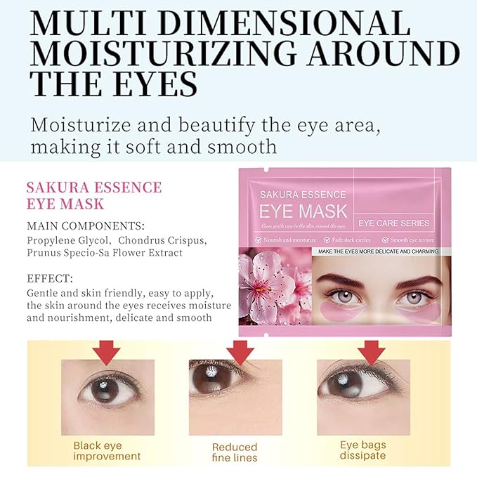 Under Eye Mask Patches, 30 Pairs Collagen Hydrating Moisturizing Smoothing Gel Pads for Puffy Eyes Bags,Dark Circles,Puffiness,Fine Lines,Wrinkles,Anti-Aging Sakura