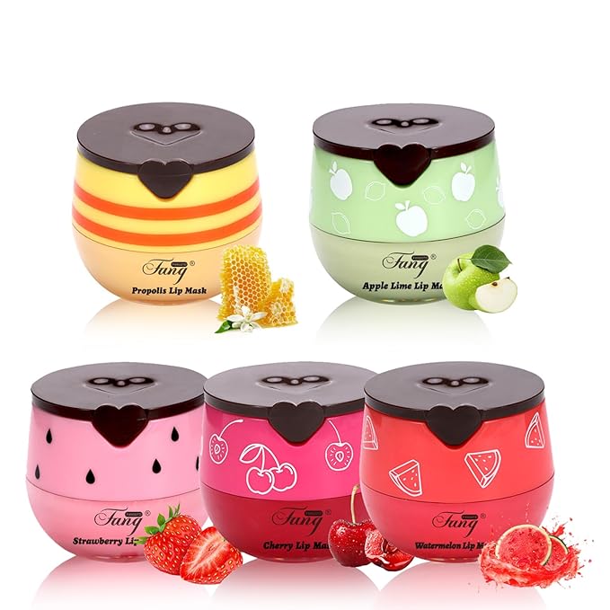 Honey Lip Balm, Bee Lip Balm Honey Pot,Moisturizing Lip Mask Overnight,Hydrate Repair Prevent Dry Cracked Lip Care (5, Honey+Strawberry+Watermelon+Apple+Cherry)