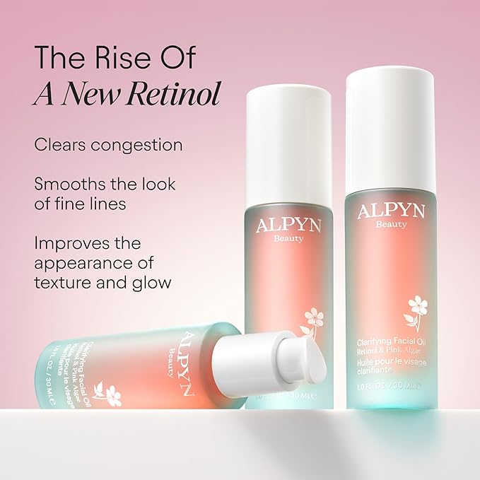 Alpyn Clarifying Facial Oil with Retinol & Pink Algae | Clear Congestion, Smooth Fine Lines, Improve Texture & Glow | 1 Fl Oz / 30 ml