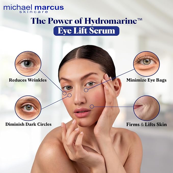 Micheal Marcus Hydromarine™ Eye Lift Serum - Reduces Wrinkles, Puffiness, Fine Line & Dark Circles - Under Eye Serum Improves Skin Elasticity, Skin texture & Brighten Complexion (30ml, 1 fl. oz)