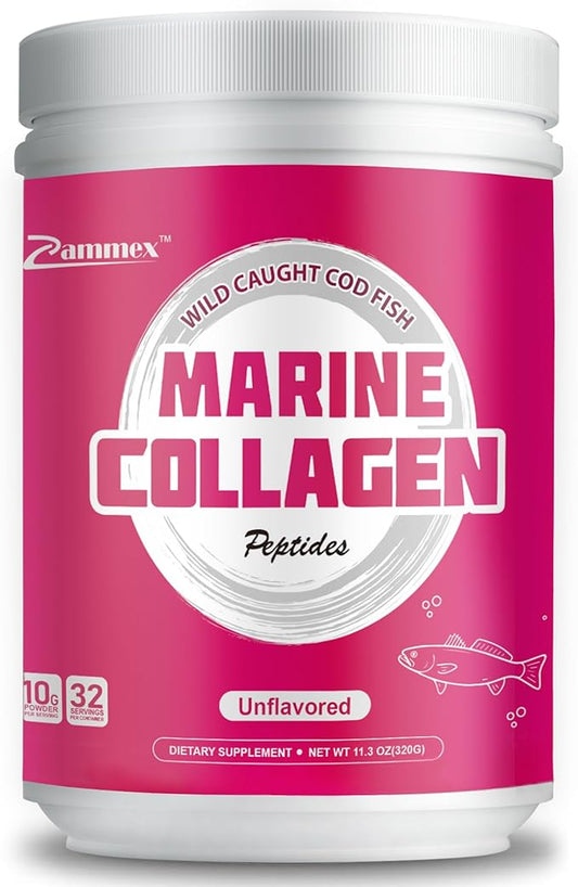 Zammex Marine Collagen Peptides, Non-GMO Wild Caught Fish Collagen Peptide,Unflavored Hydrolyzed Peptides (Type 1 & 3) for Skin, Hair, Joints & Bones,Easy to Mix, 32 Servings