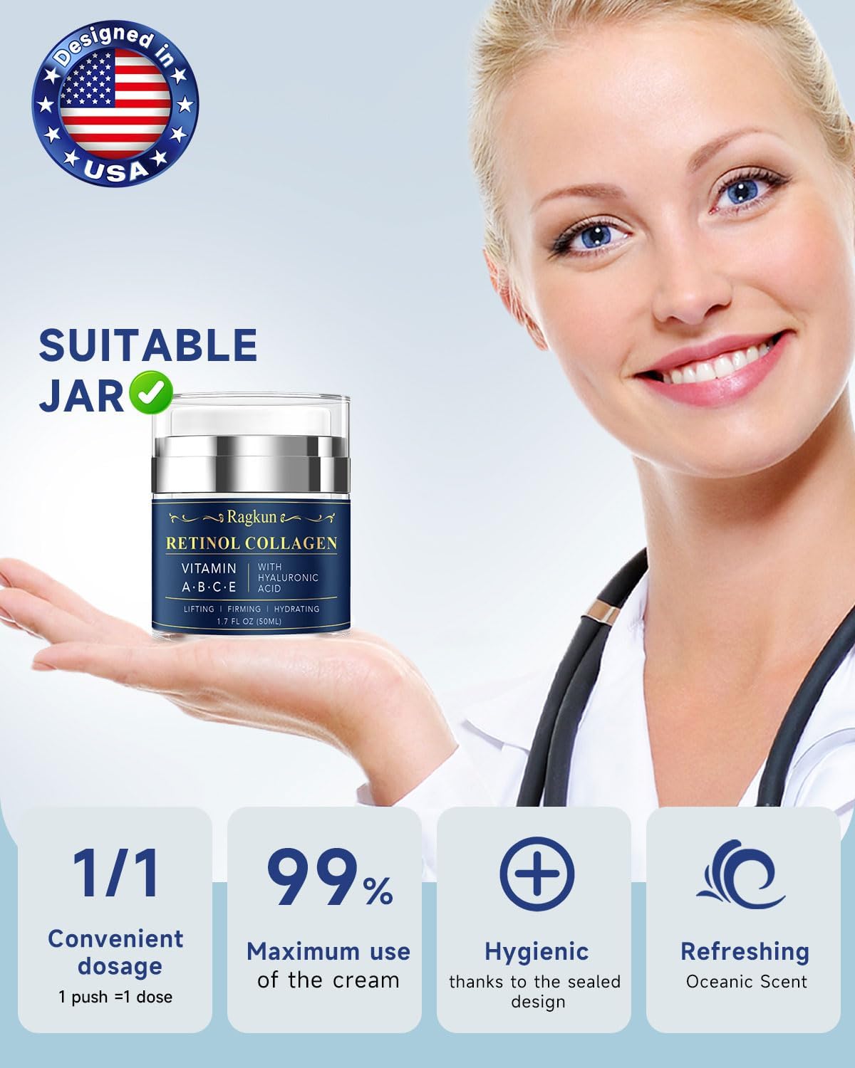 Retinol Cream for Face, Collagen Neck Creams for Tightening and Firming, Anti Aging Day & Night Facial Moisturizer for Women & Men, Instant Face Lift Wrinkle Cream 1.7 fl. oz with Forehead Patches