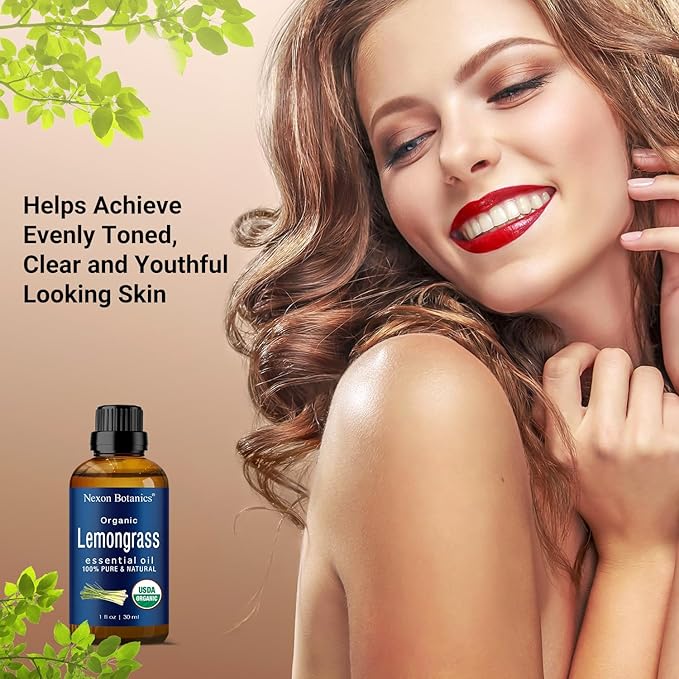 Organic Lemongrass Essential Oil 30 ml - Pure, Natural Lemongrass Oil for Diffusers & Aromatherapy - Skin & Hair Care - Undiluted - Nexon Botanics