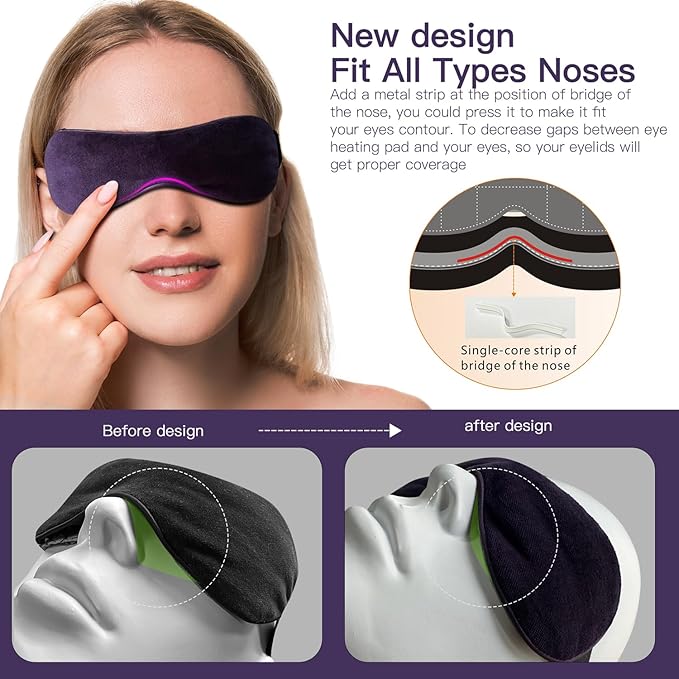 Heated Eye Mask for Dry Eyes with Temperature & Timer Remote, Eye Warm Compress Mask to Unclog Glands Eye Heating Pad for Women Men Relieve Blepharitis, Chalazion, MGD, Stye Syndrome; Purple