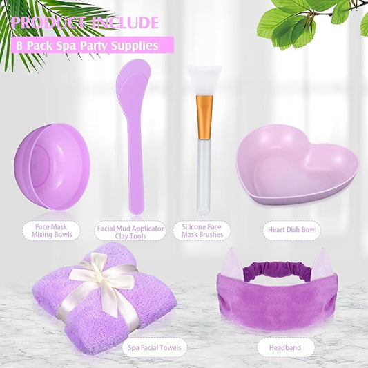 48 Pcs Spa Party Supplies for Women Face Mask Mixing Bowl Spa Towel Heart Bowl Stick Spatulas for Sleepover Party(Purple)