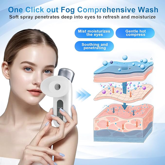 Eye Steamer for Dry Eye, Portable Eye Steam Sprayer, Dry Eye Steam Therapy, Portable Heated Eye Masks, Mini Eye Moisturizing Cleaning Soothing Steamer (White)