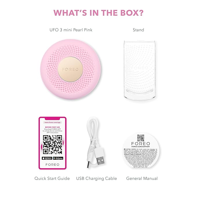 FOREO UFO 3 mini 4-in-1 Face Mask Skincare Device - Face Moisturiser - Anti-Aging - Full spectrum Light & Red Light - Warming - Facial Massage - App-connected - Pearl Pink