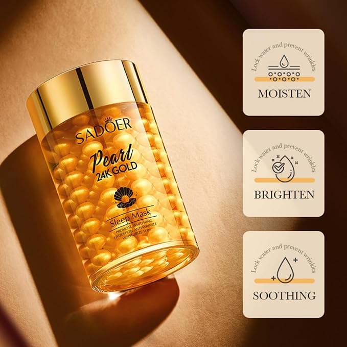 For SADOER 24K Gold Pearl Sleeping Mask,Suitable for hydrating and moisturizing Facial Masks,Sticker on the face,Facial care cleansing face patch,brighten skin color 120g