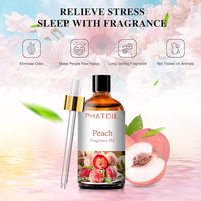 3.38FL.OZ Peach Fragrance Oils for Aromatherapy, Essential Oils for Diffusers for Home, Perfect for Diffuser, Yoga, Skin Care, DIY Candle and Soap Making - 100ml