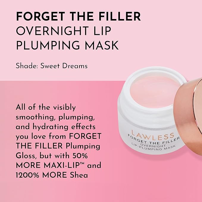 Forget the Filler Lip Mask - Sweet Dreams - Premium Overnight Lip Plumping Treatment with Natural Ingredients Designed to Plump, Hydrate, and Smooth Lips - 0.28 oz