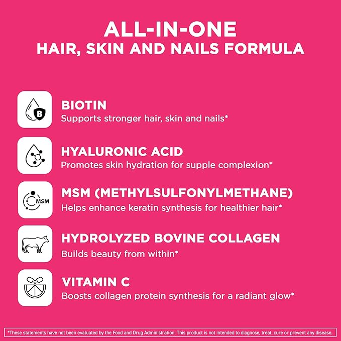 Vital Vitamins Biotin Complex Pills - with Hyaluronic Acid, MSM, Collagen, & Vitamin C - Supplement for Hair, Skin, & Nails - 60 Capsules