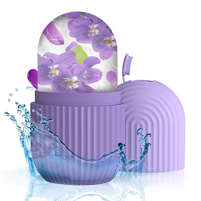Ice Roller for Face and Eye，Ice Cube Roller Massager for Skin Women Care Tools, Naturally Conditioning De-Puff Eye Bags, Reduce Migraine Pain， Reusable Massage Silicone Ice Mold （Purple）