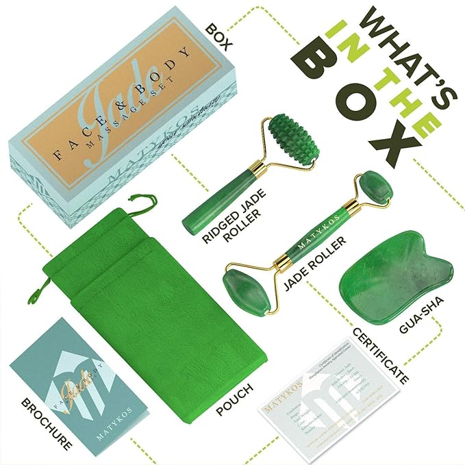 Complete Skincare Routine - Under Eye and Forehead 24K Gold Patches, 3 in 1 Jade Kit and Under Eye and Forehead Caviar Patches