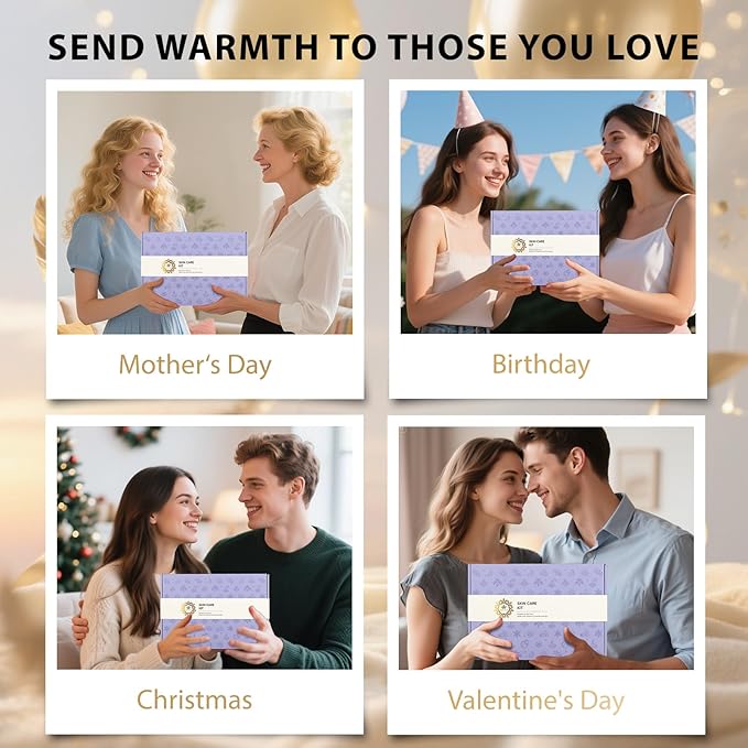 Facial Skin Care Set & Spa Kit - Mothers Day Gift Ideas, Self-care Relaxation Gifts, Skin Care Collection with Essential Oils, Hyaluronic Acid, Vitamin E. (Lavender)