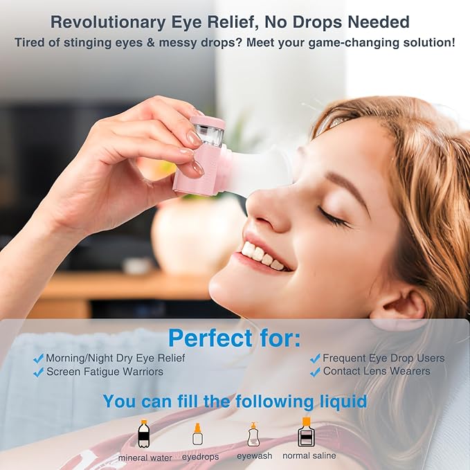 Eye Steamer for Dry Eyes Relief,Portable Electric Heated Steam Therapy Wand Machine with Moist Heat for Natural Tears Restore,Dry Eye Mist Sprayer with Warm Compress and 3 Level-Heat (Pink)
