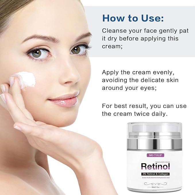 MO TULIP Face Cream with Retinol, Collagen & Hyaluronic Acid – Face & Neck Firming Moisturizer for Wrinkles, Hydration & Lifting – Day/Night Cream for Women & Men (1.7 fl.oz)